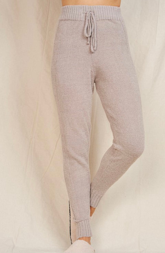 Solid Drawstring Soft Chenille Pants